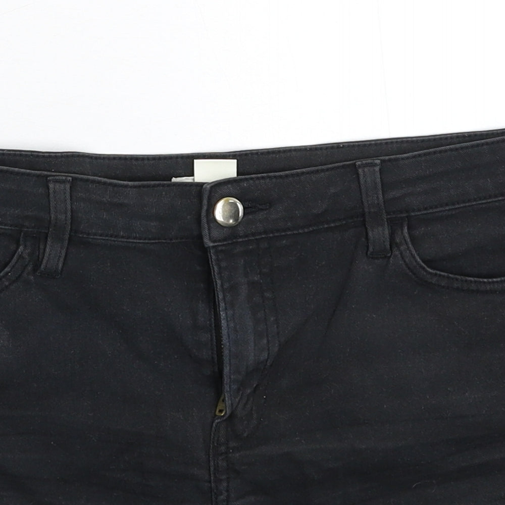 H&M Womens Black  Denim Hot Pants Shorts Size 14