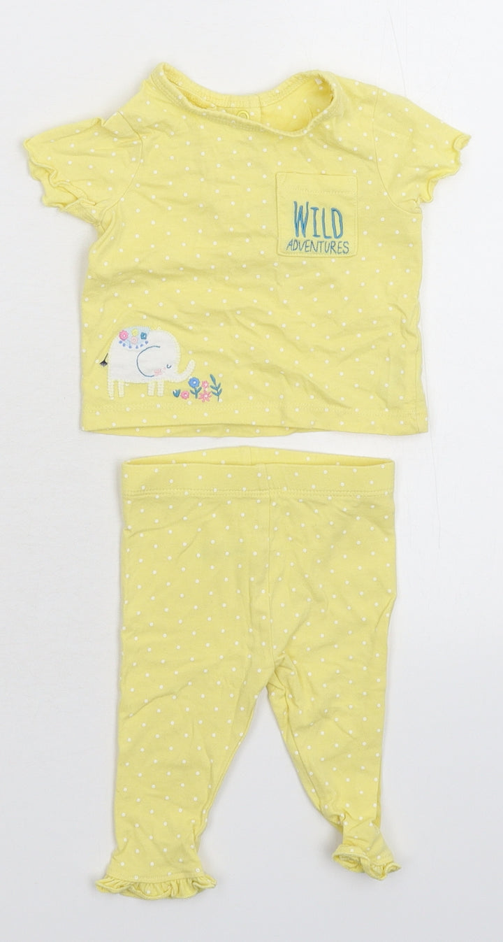 Mini Club Girls Yellow Spotted Babydoll Pyjama Set Size 0-3 Months