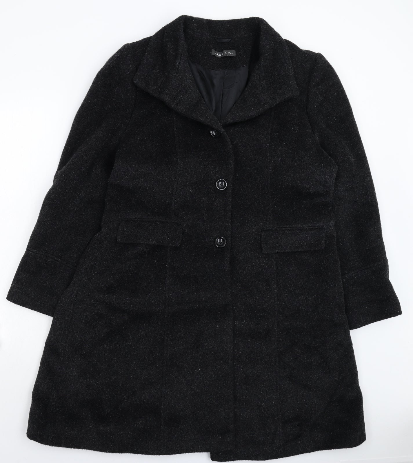 ALEX Womens Black   Overcoat Coat Size 18