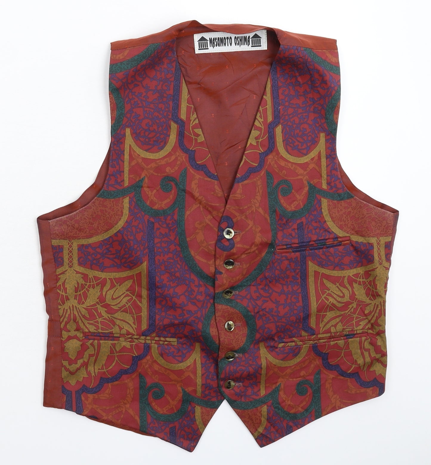 Masamoto Oshima Mens Brown Geometric  Jacket Suit Waistcoat Size 42