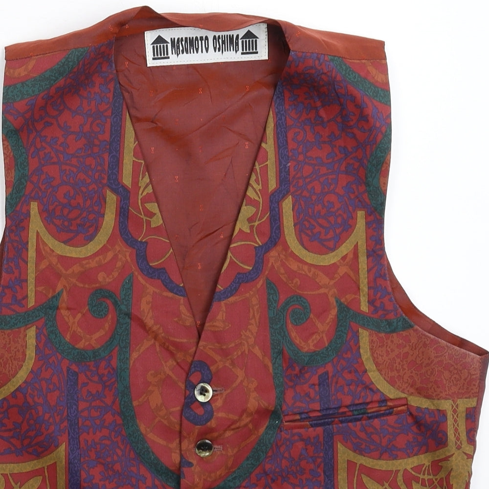 Masamoto Oshima Mens Brown Geometric  Jacket Suit Waistcoat Size 42