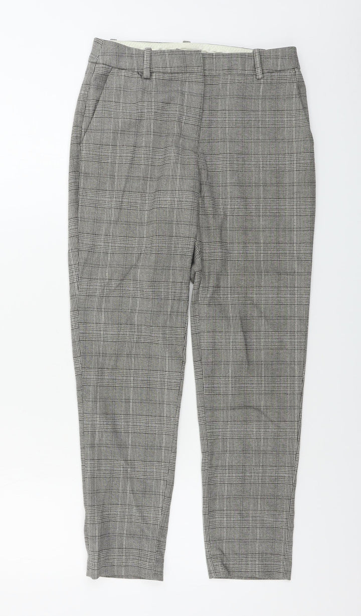 H&M Womens Grey Check Trousers Size 6 L24 in