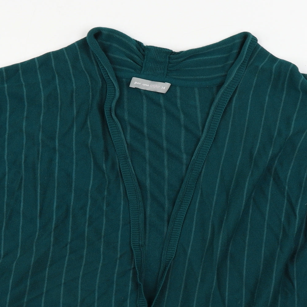 Marks and Spencer  Womens Green Striped  Cardigan Jumper Size 14