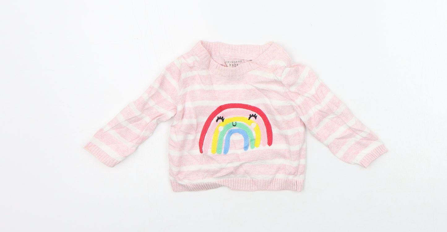 Primark Girls Pink Striped  Pullover Jumper Size 0-3 Months