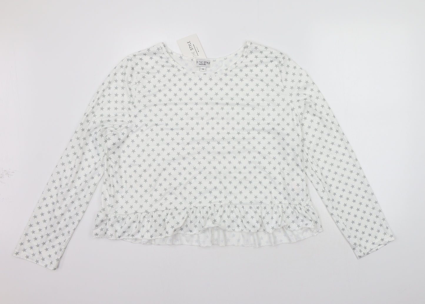 In the Style Womens White Geometric  Top Pyjama Top Size 14