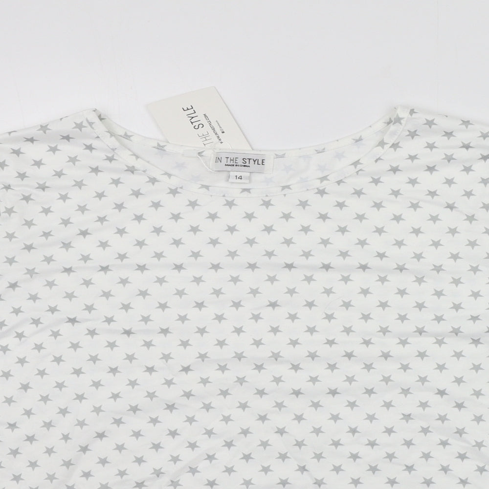 In the Style Womens White Geometric  Top Pyjama Top Size 14