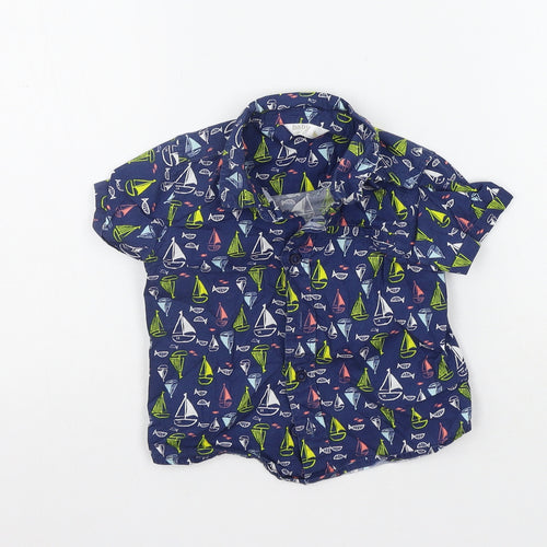 M&Co Boys Blue Geometric  Basic Button-Up Size 12-18 Months