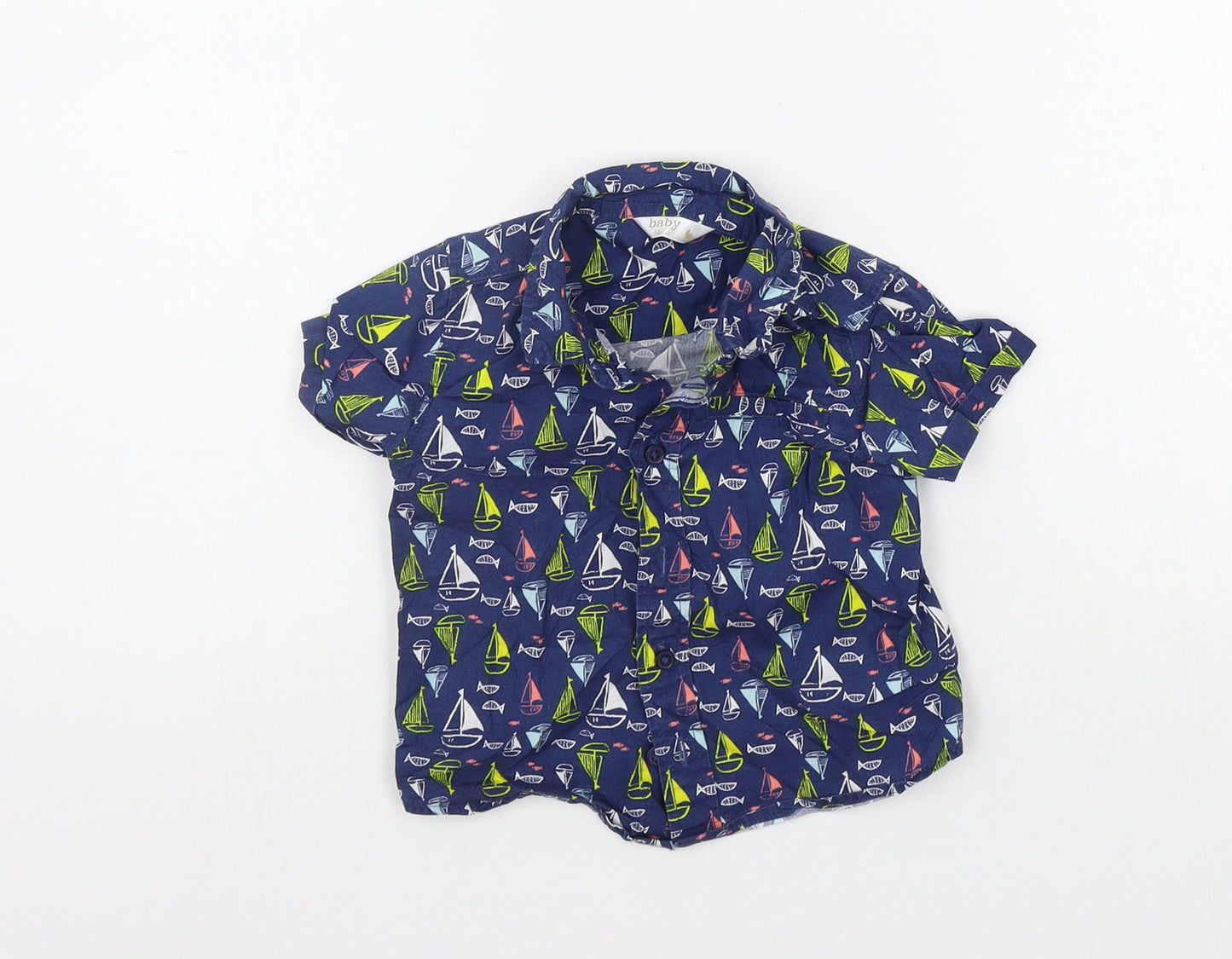 M&Co Boys Blue Geometric  Basic Button-Up Size 12-18 Months