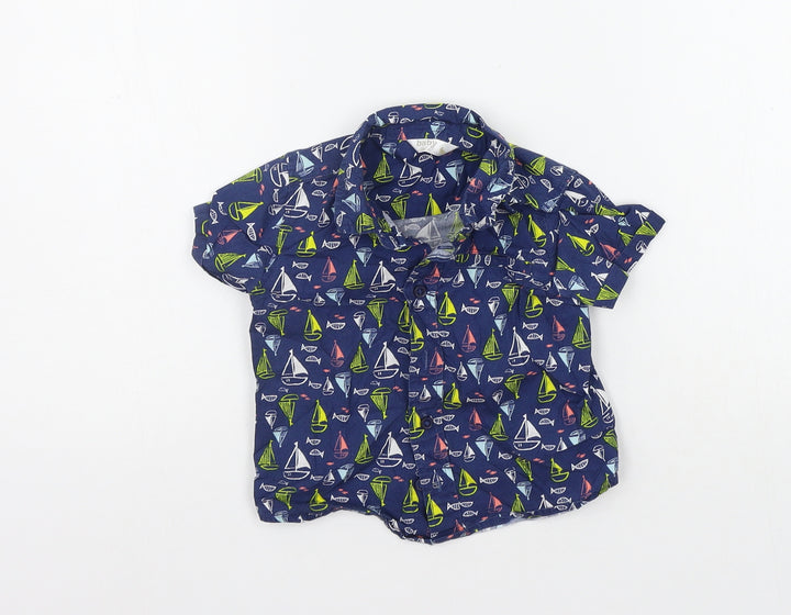 M&Co Boys Blue Geometric  Basic Button-Up Size 12-18 Months