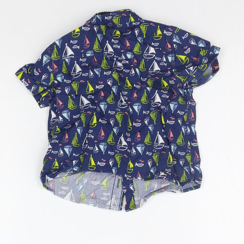 M&Co Boys Blue Geometric  Basic Button-Up Size 12-18 Months