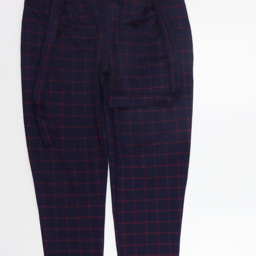 PRETTYLITTLETHING Womens Blue Check  Trousers  Size 14 L27 in