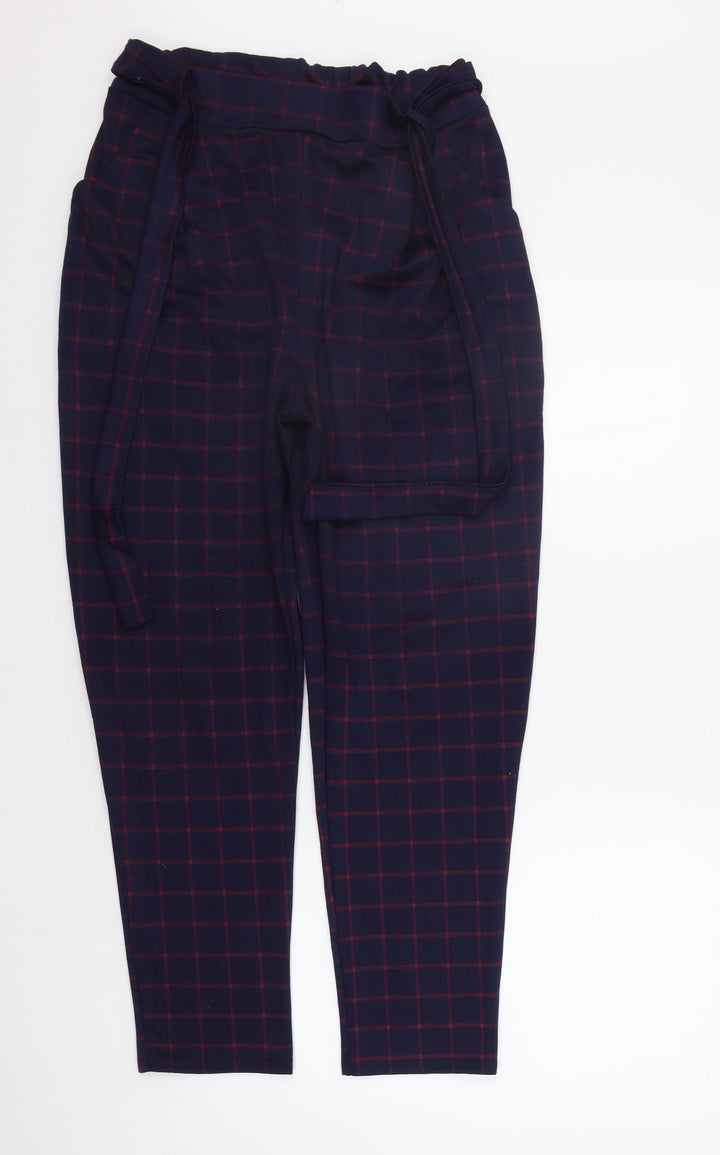 PRETTYLITTLETHING Womens Blue Check Trousers Size 14 L27 in