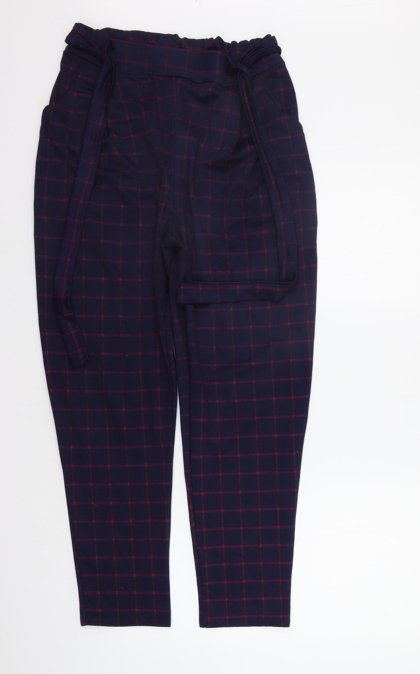 PRETTYLITTLETHING Womens Blue Check  Trousers  Size 14 L27 in