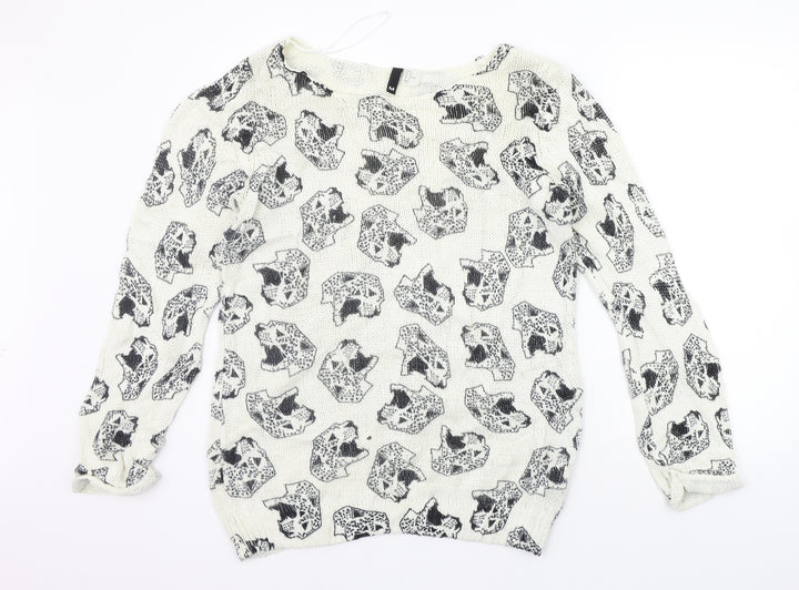 Warehouse Womens White Geometric  Pullover Jumper Size M