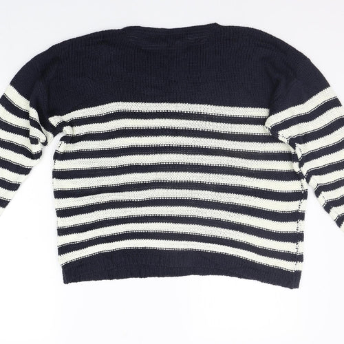 /text Womens Blue Striped  Pullover Jumper Size L