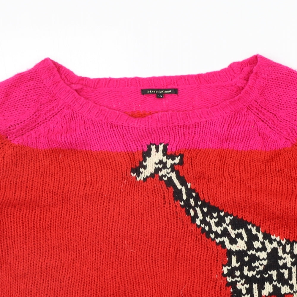 River Island Womens Red   Pullover Jumper Size 10  - giraffe