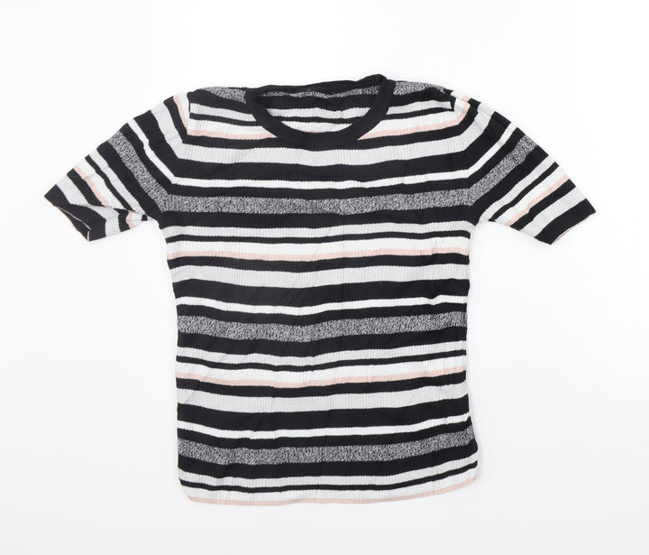F&F Womens Black Striped Pullover Jumper Size 10