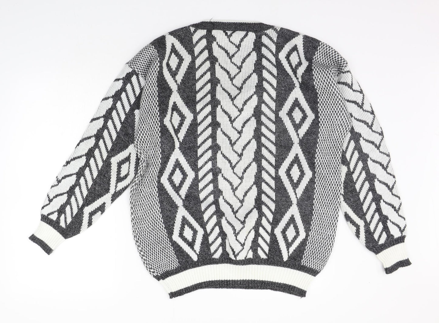 Acrylic Womens Grey Geometric  Pullover Jumper Size L