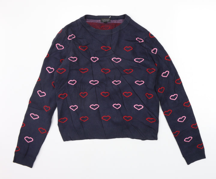 Topshop Womens Blue Geometric Pullover Jumper Size 8