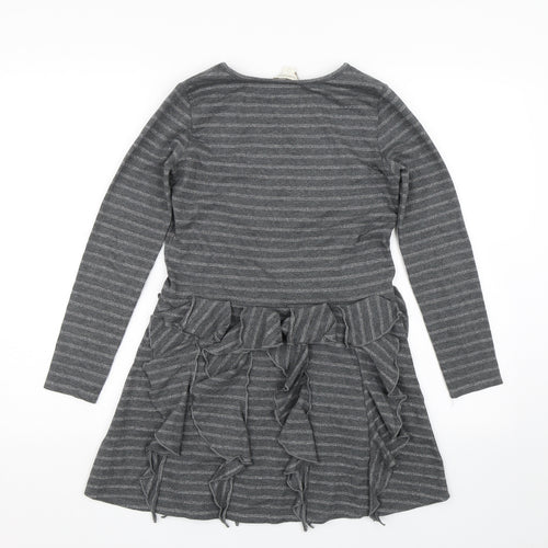 Monsoon Girls Grey Striped  T-Shirt Dress  Size 11-12 Years  - Unicorn