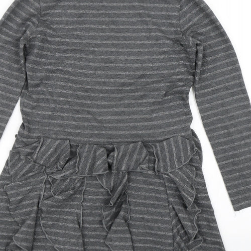 Monsoon Girls Grey Striped  T-Shirt Dress  Size 11-12 Years  - Unicorn