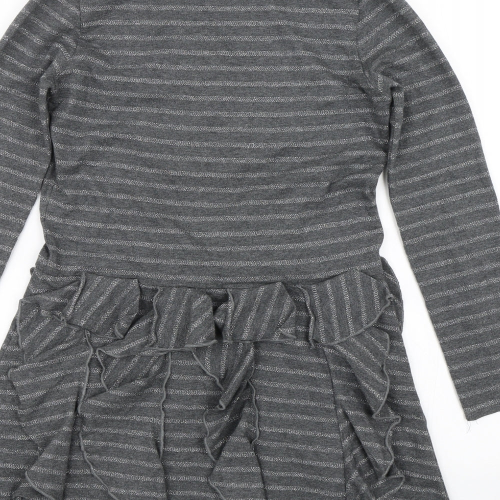 Monsoon Girls Grey Striped  T-Shirt Dress  Size 11-12 Years  - Unicorn