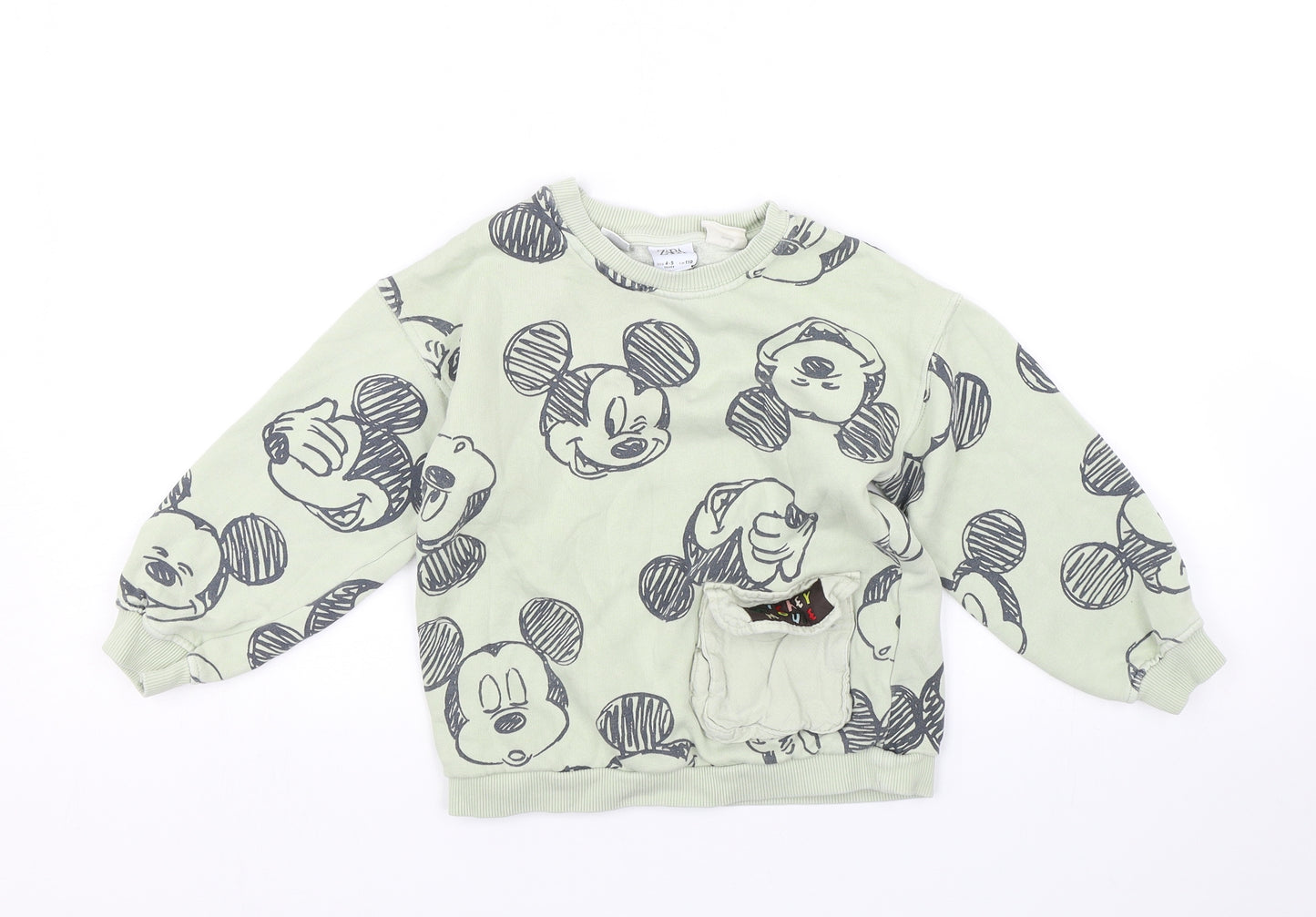 Zara Boys Green Animal Print  Pullover Sweatshirt Size 4-5 Years  - Mickey mouse