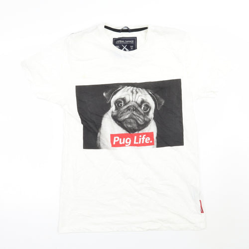 Criminal Damage Mens White    T-Shirt Size XL  - pug life