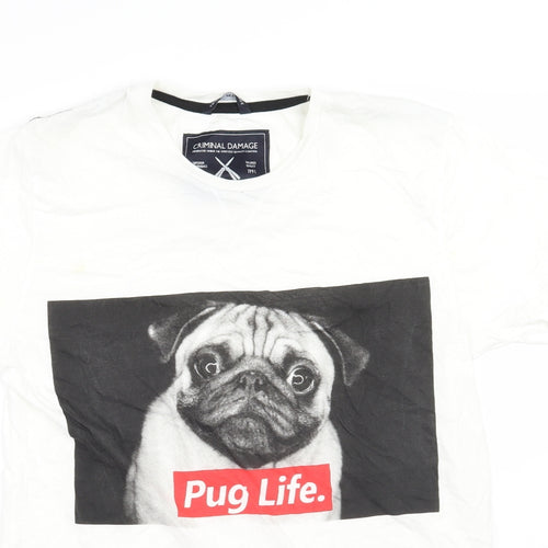 Criminal Damage Mens White    T-Shirt Size XL  - pug life