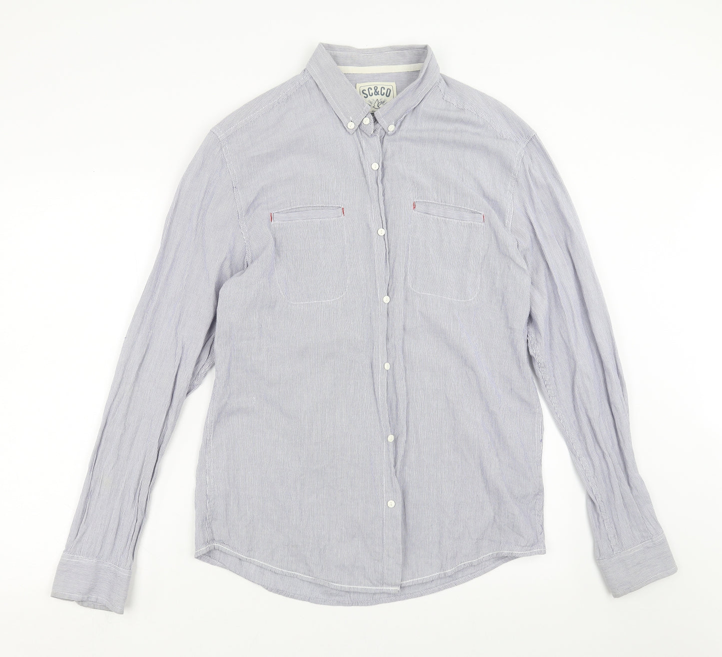 SoulCal&Co Mens Blue Striped   Button-Up Size L