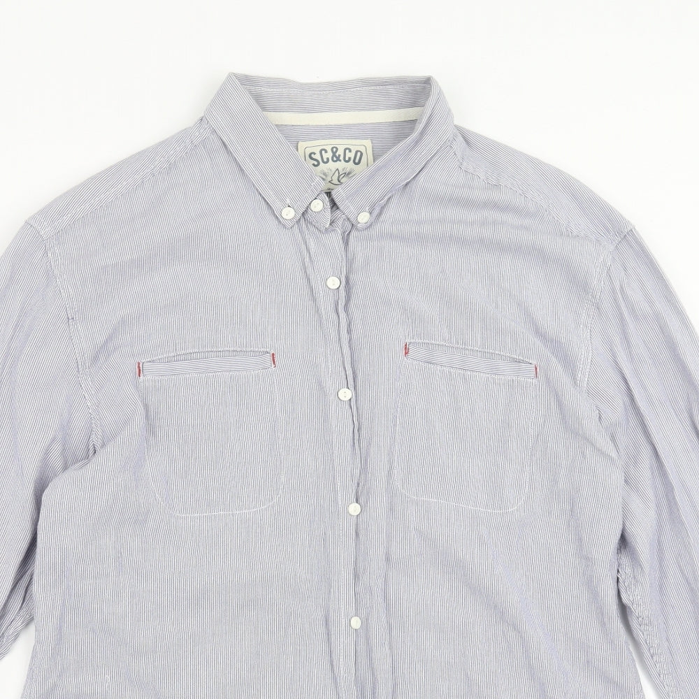 SoulCal&Co Mens Blue Striped   Button-Up Size L