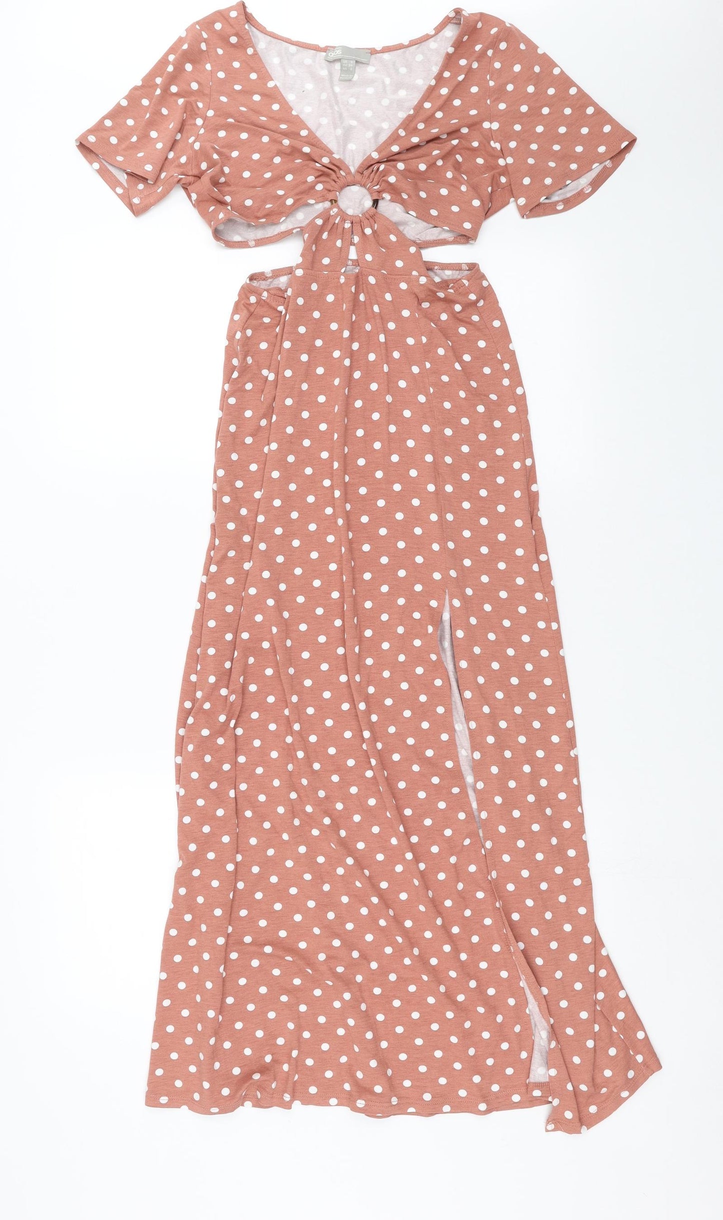 ASOS Womens Pink Polka Dot  T-Shirt Dress  Size 6  - Cut Out Waist