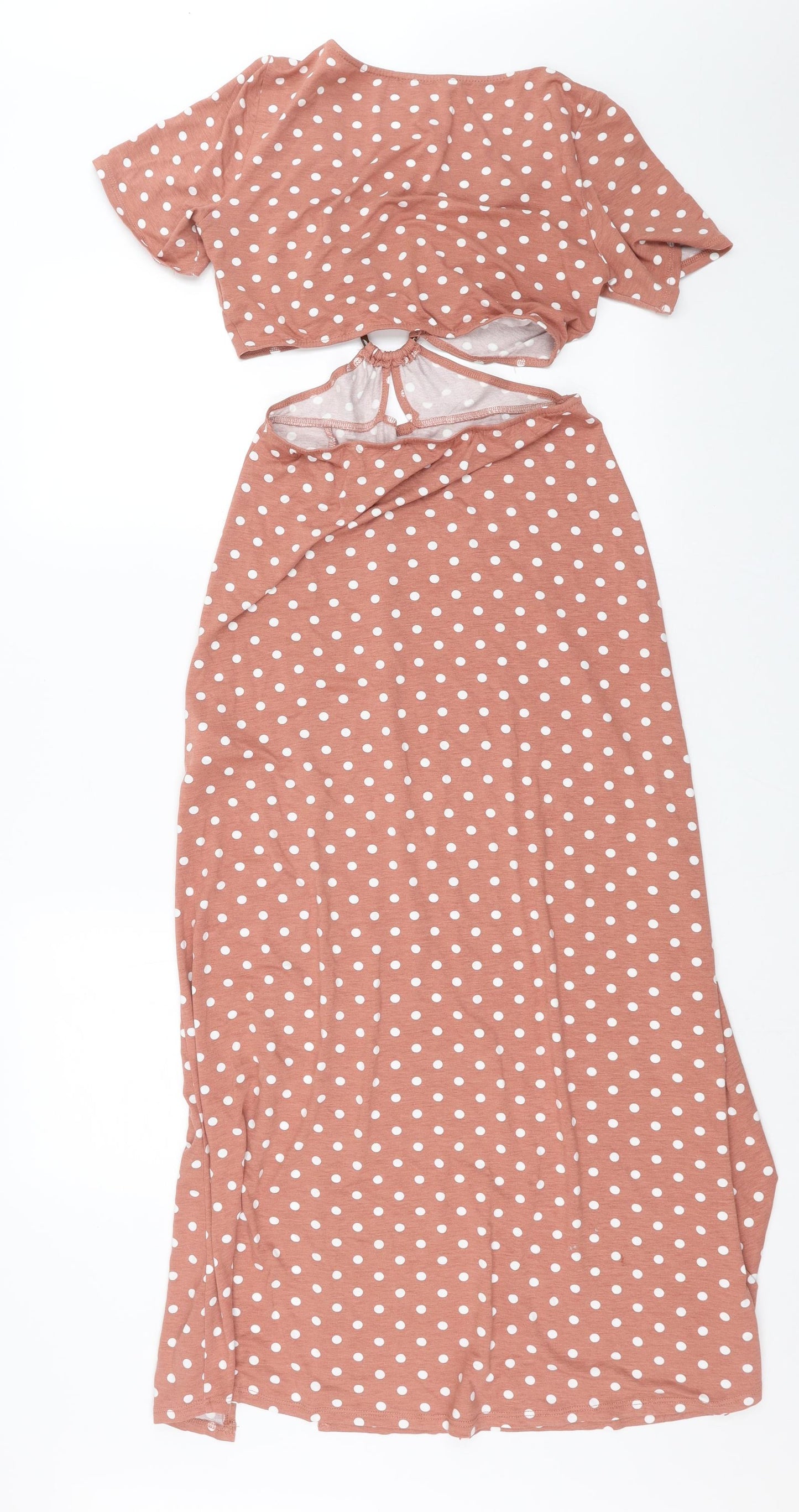 ASOS Womens Pink Polka Dot  T-Shirt Dress  Size 6  - Cut Out Waist