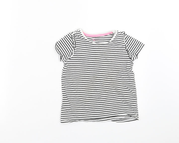 TU Girls Black Striped  Basic T-Shirt Size 5-6 Years