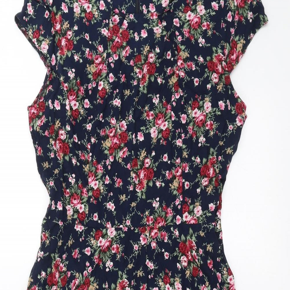 MANDI Womens Blue Floral  Fit & Flare  Size 10