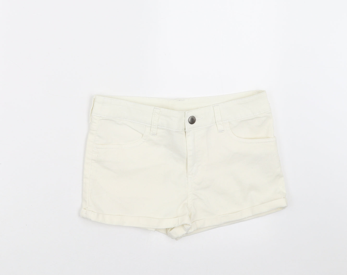 H&M Womens Ivory  Denim Hot Pants Shorts Size 8