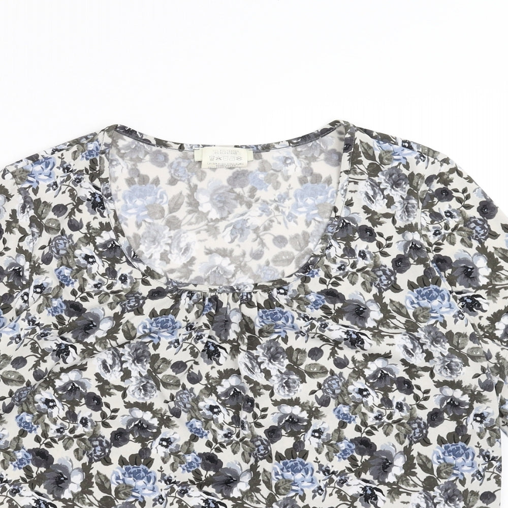 Kim &co  Womens Beige Floral  Basic Blouse Size M