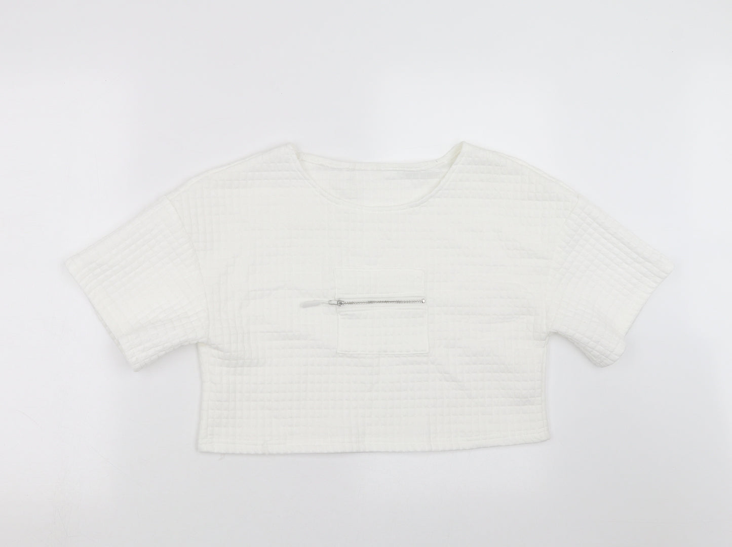 Preworn Womens White Check  Pullover Jumper Size S  - cropped