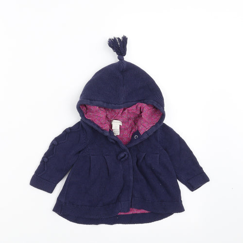 Monsoon Girls Blue  Knit Cardigan Jumper Size 3-6 Months  - hooded
