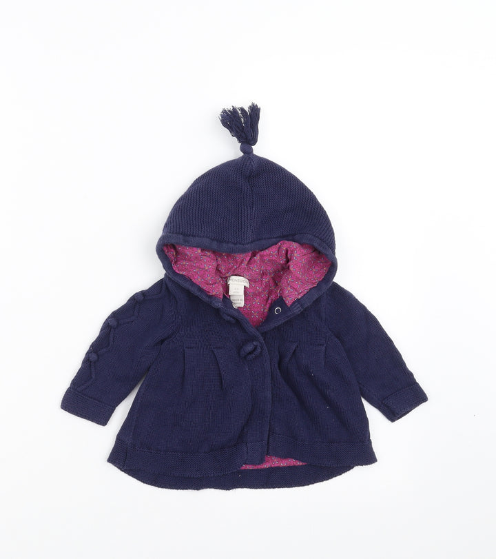 Monsoon Girls Blue Knit Cardigan Jumper Size 3-6 Months - hooded