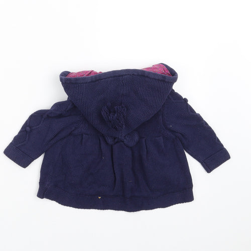 Monsoon Girls Blue  Knit Cardigan Jumper Size 3-6 Months  - hooded
