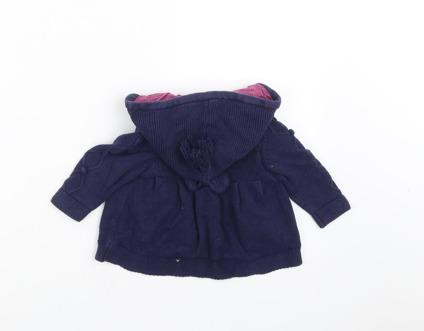 Monsoon Girls Blue  Knit Cardigan Jumper Size 3-6 Months  - hooded