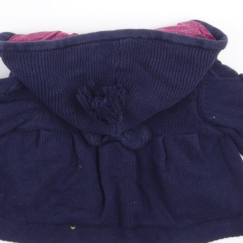 Monsoon Girls Blue  Knit Cardigan Jumper Size 3-6 Months  - hooded