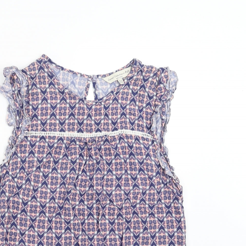 F&F Womens Blue Geometric  Basic Blouse Size 12