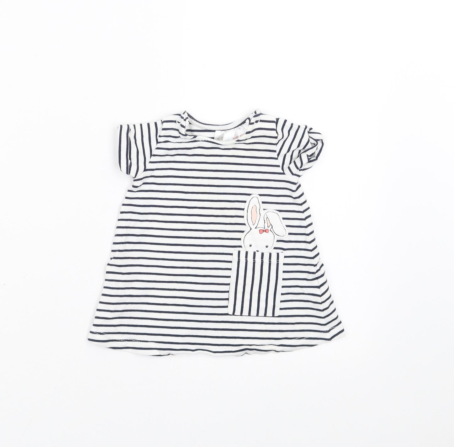 H&M Girls White Striped  Basic T-Shirt Size 0-3 Months  - 1-3 months