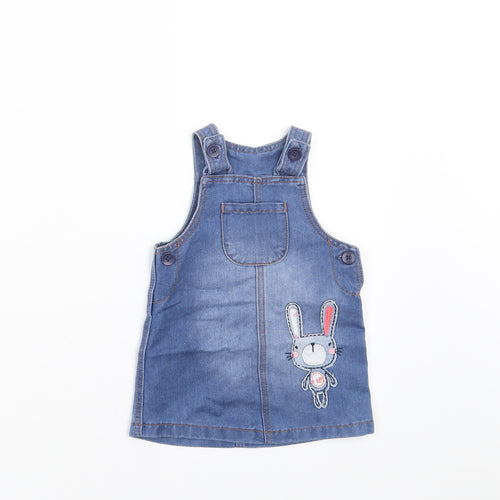 Earlydays Girls Blue  Damask Pinafore/Dungaree Dress  Size 3-6 Months  - rabbit