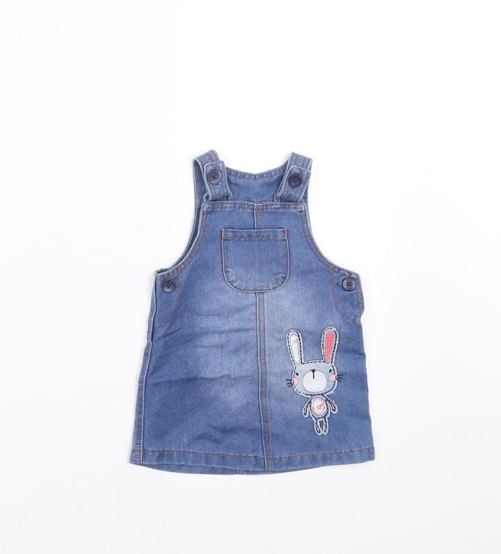 Earlydays Girls Blue Damask Pinafore/Dungaree Dress Size 3-6 Months - rabbit
