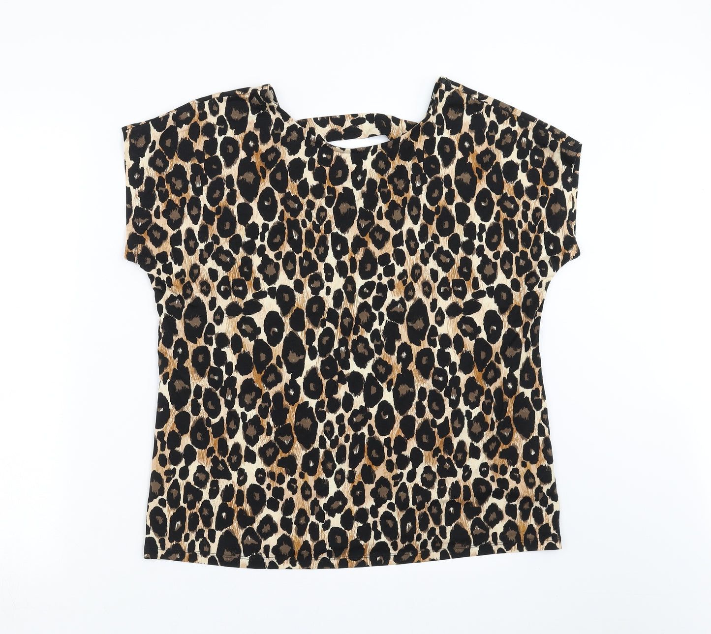 TU Womens Brown Animal Print  Basic Blouse Size 14