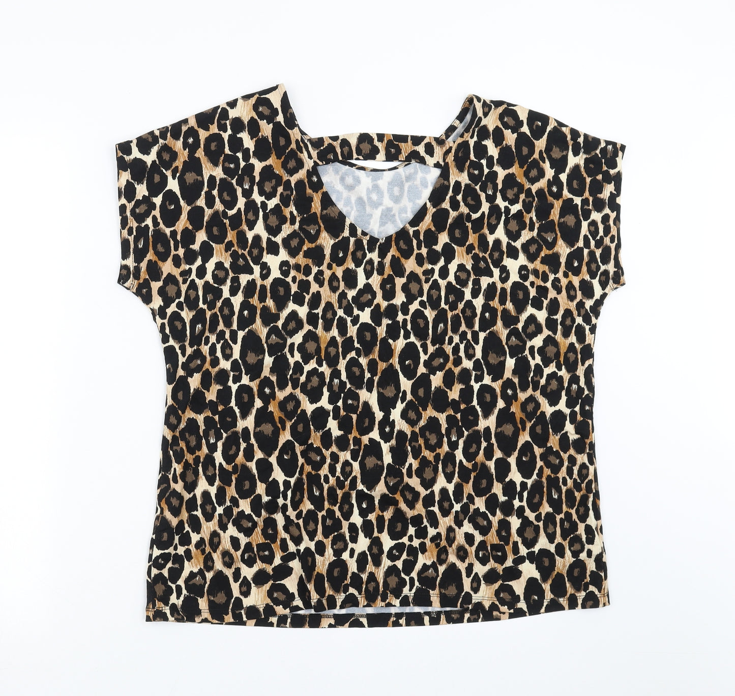 TU Womens Brown Animal Print  Basic Blouse Size 14