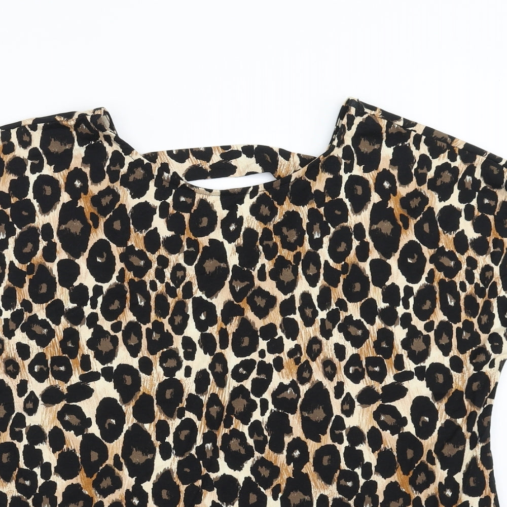 TU Womens Brown Animal Print  Basic Blouse Size 14